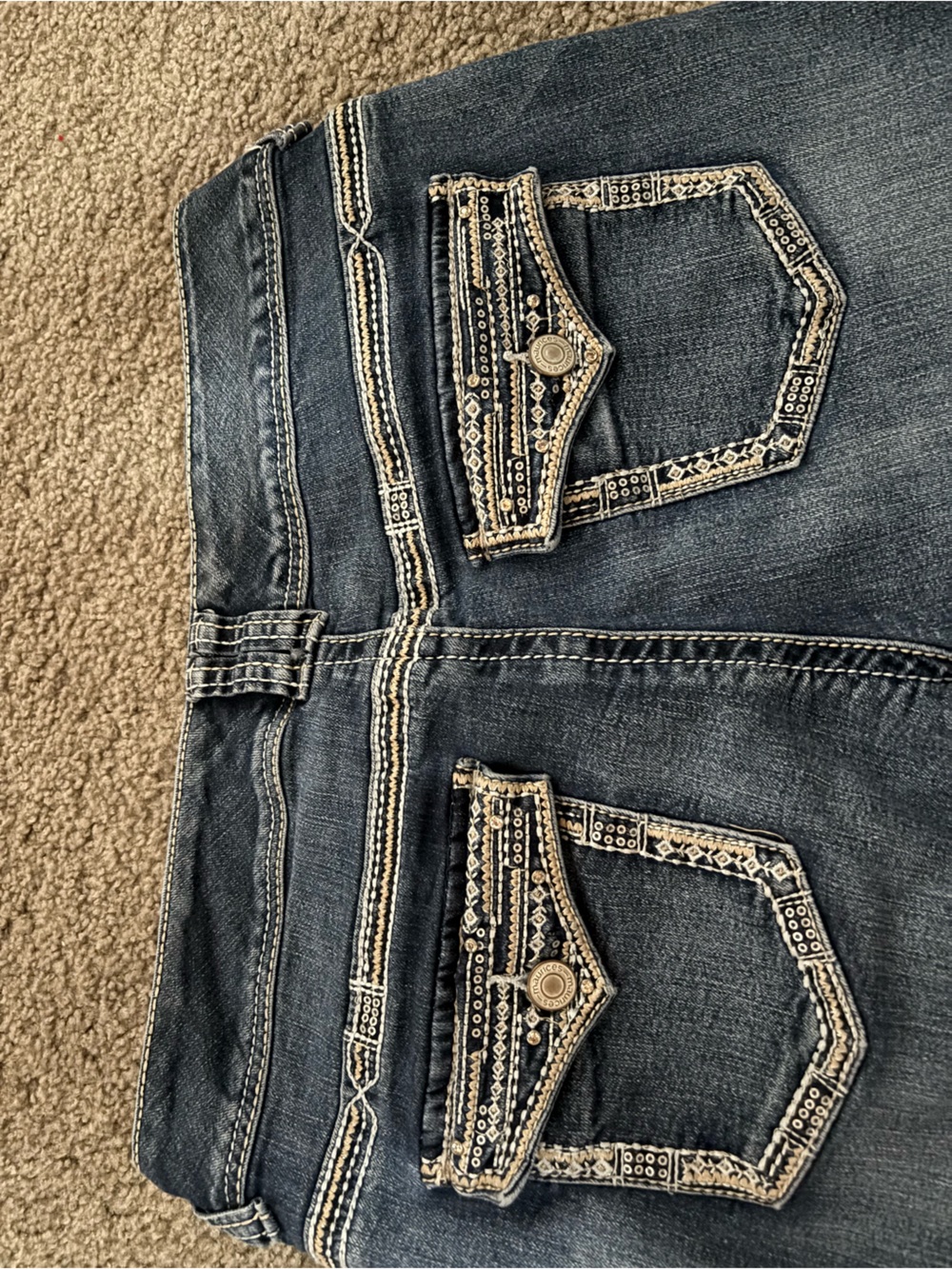 Y2k Vintage Women's Blue Bootcut Jeans with Embellished Back Pockets - Picture 2 of 5